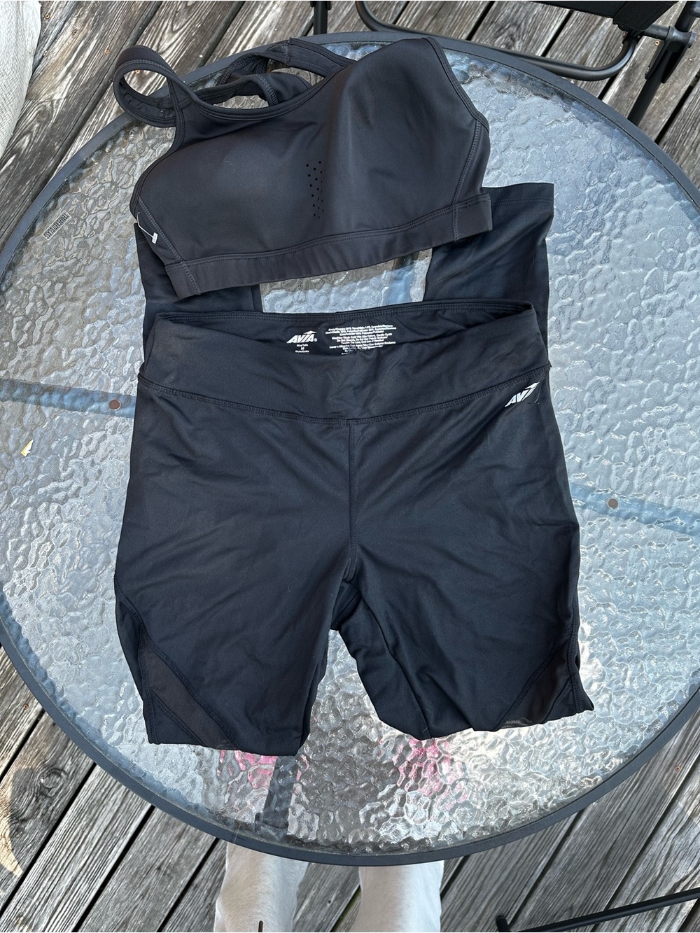 Avia Black 2-Piece Workout Set Sports Bra & Bike Shorts Small EUC
